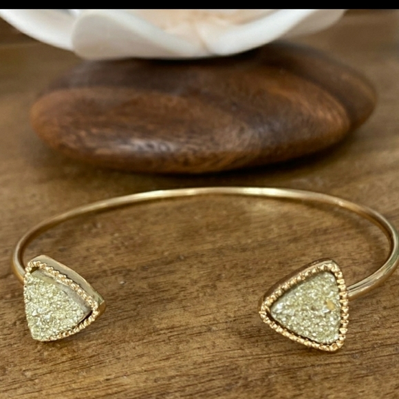 Raw Druzy Triangle Stone Bangle Bracelet - Picture 7 of 8